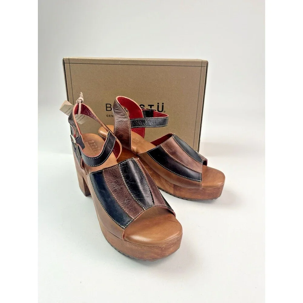 Bed Stu Jetsetter Wooden Clog Sandals 8 Cold Brew Rustic Leather Boho Platform